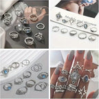 11-Pieces: Vintage Synthetic Gemstone Ring Set
