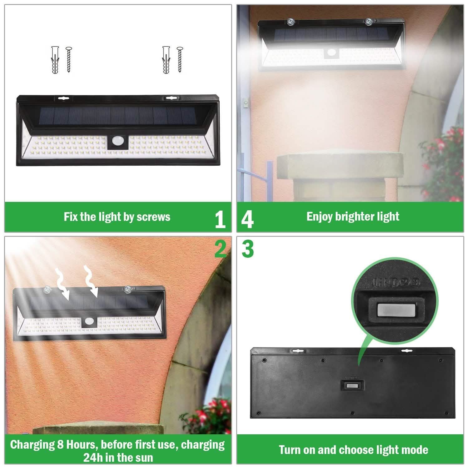 118 LEDs Solar Wall Light Outdoor Motion Sensor Lamp