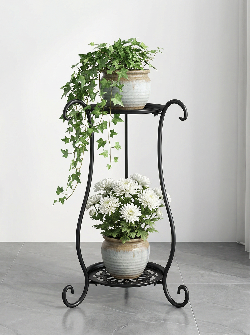 Two-Tier Metal Plant Stand – Double Layer Iron Flower Rack for Indoor & Outdoor Plants