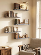 Rustic Wood Floating Wall Shelves with Metal Brackets