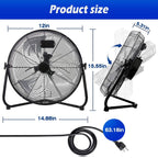 12" Floor Fan Copper Motor High-Velocity with 3 Adjustable Speeds
