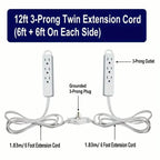 12-Foot Long Extension Cord Power Strip with 6 Feet on Each Side 13A 125V 1625W
