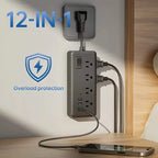 12-in-1 Power Socket with 8 AC sockets, 3 USB ports and 1 Type-C Interface