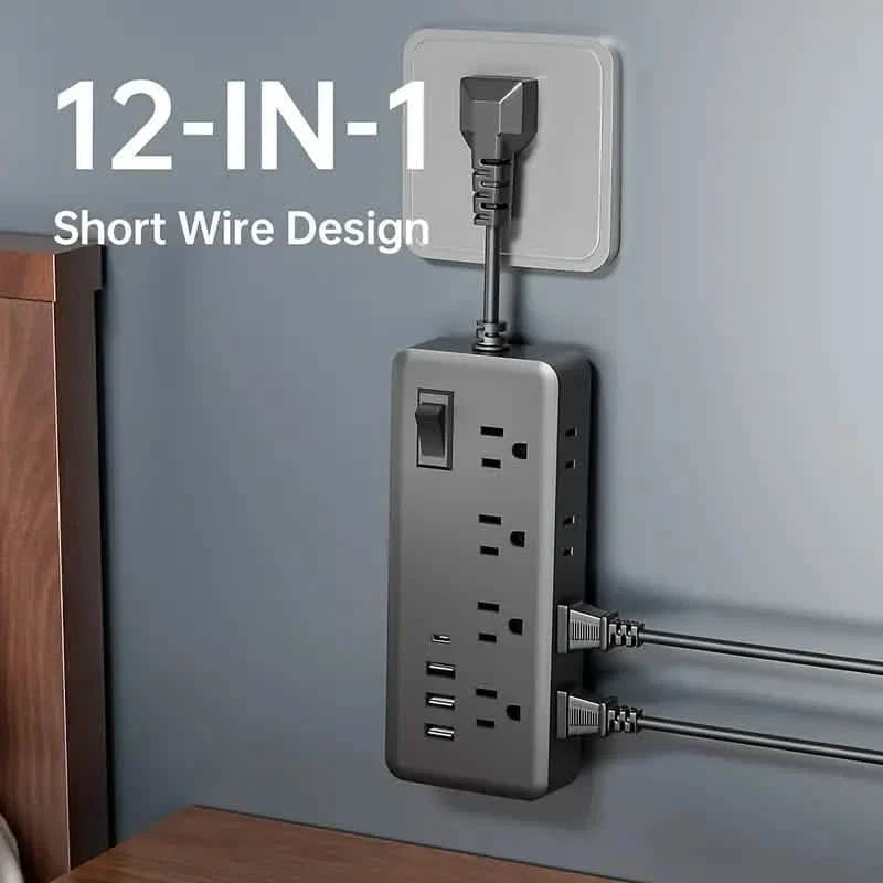 12-in-1 Power Socket with 8 AC sockets, 3 USB ports and 1 Type-C Interface