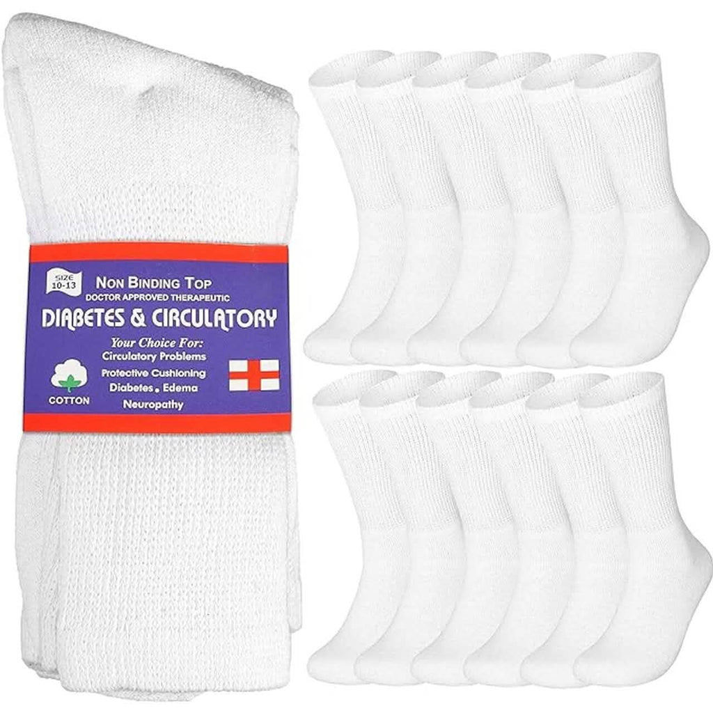 12-Pairs: Cotton Non-Binding Diabetic and Circulatory Crew Socks