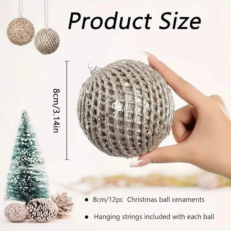 12-Piece Set:  Large Sparkling Glittering Sequins Foam Ball Ornaments