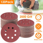 120-Pack: 5-Inch 8 Hole Round Sandpapers
