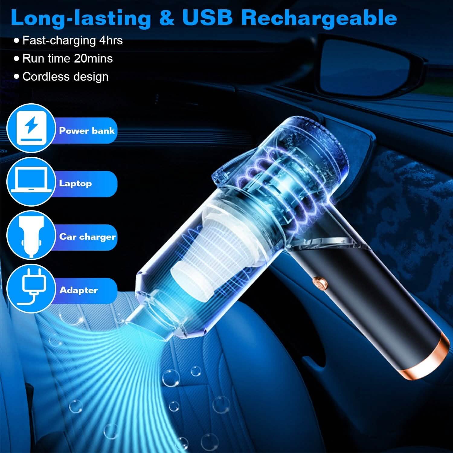 120W 9000PA Cordless Handheld Car Vacuum Cleaner with Searchlight