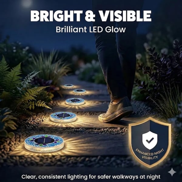 Mosaic Solar Disk Lights, Waterproof LED Outdoor In‑Ground Tabletop Lighting