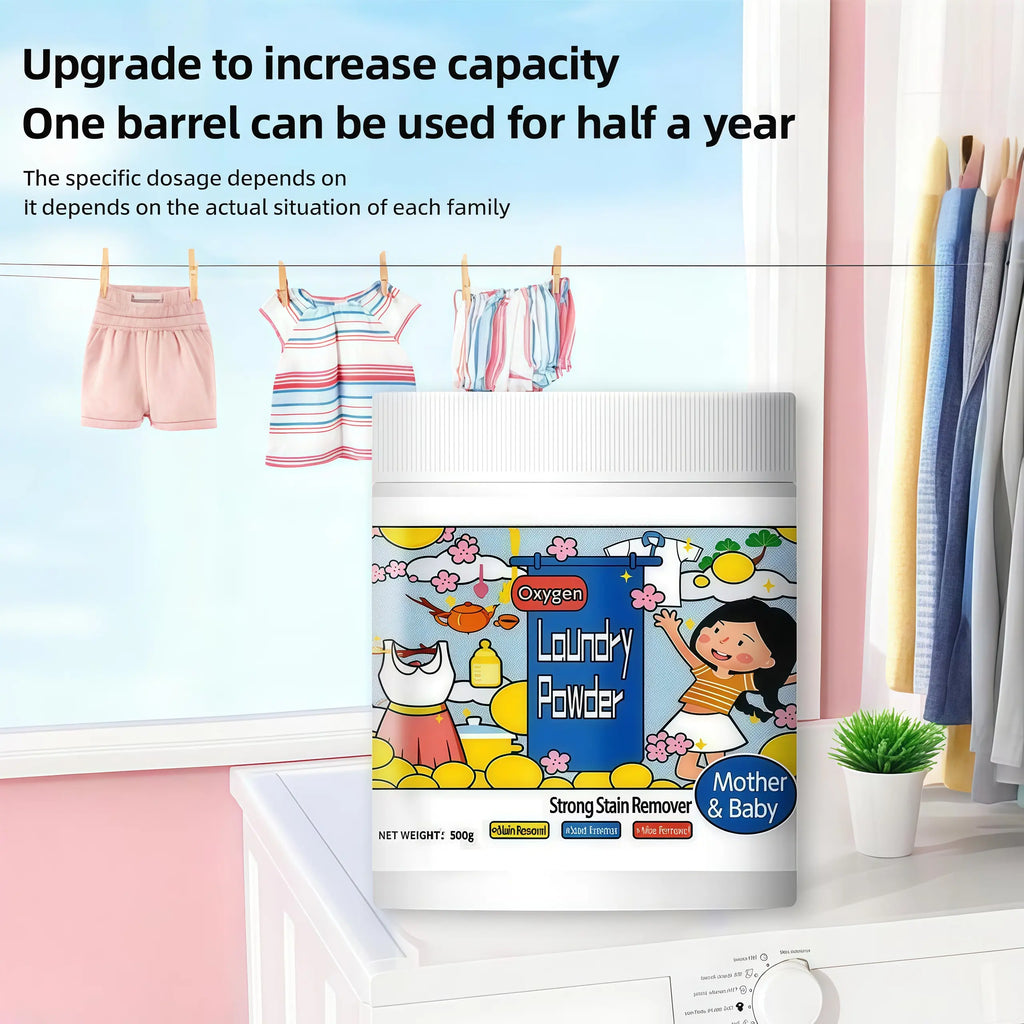 Oxygen Laundry Powder 500g Strong Stain Remover Chlorine-Free Formula Safe for Everyday Fabrics Removes Milk Sweat Oil Fruit Stains Hyper Concentrated Ideal for Mothers and Babies