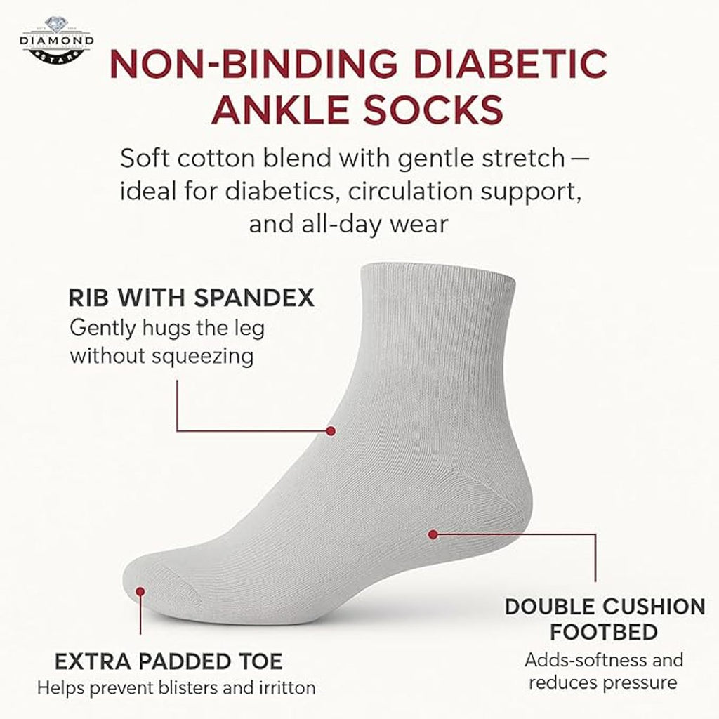 Cotton Non-Binding Diabetic & Circulatory Quarter Socks (12-Pairs)