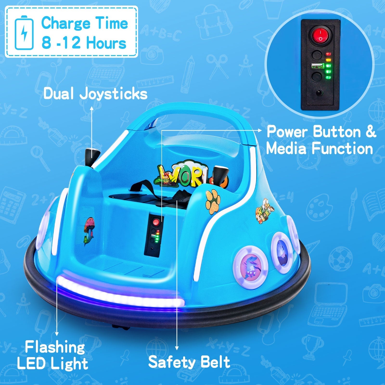 12V Electric Ride On Car with Remote Control and Flashing LED Lights