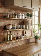 Rustic Wood Floating Wall Shelves with Metal Brackets