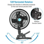 12V Car Fan Oscillating Clip on Cooling Fan with 2 Speeds 120° Rotation