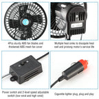 12V Car Fan Oscillating Clip on Cooling Fan with 2 Speeds 120° Rotation