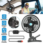 12V Car Fan Oscillating Clip on Cooling Fan with 2 Speeds 120° Rotation