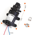 12V Water Pump with 2 Hose Clamps 123PSI Self Priming Sprayer Pump
