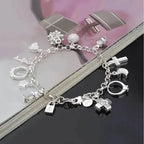 13 Pendant Charm Bracelet - Cubic Zirconia, No Plating, Fashion Jewelry Chain