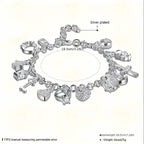 13 Pendant Charm Bracelet - Cubic Zirconia, No Plating, Fashion Jewelry Chain
