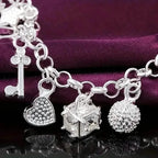 13 Pendant Charm Bracelet - Cubic Zirconia, No Plating, Fashion Jewelry Chain