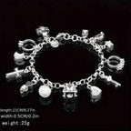 13 Pendant Charm Bracelet - Cubic Zirconia, No Plating, Fashion Jewelry Chain