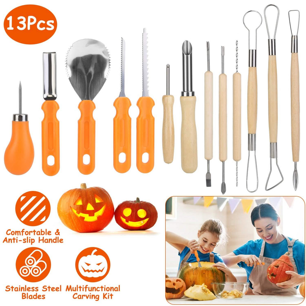 13-Pieces: Halloween Pumpkin Stainless Steel Carving Kit