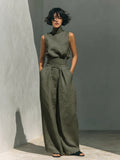 Women’s Cotton Linen Two-Piece Set – Sleeveless Top & Wide-Leg Pants