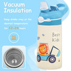13.50oz. Insulated Stainless Steel Water Bottle Leak-proof with Straw Push Button Lock Switch