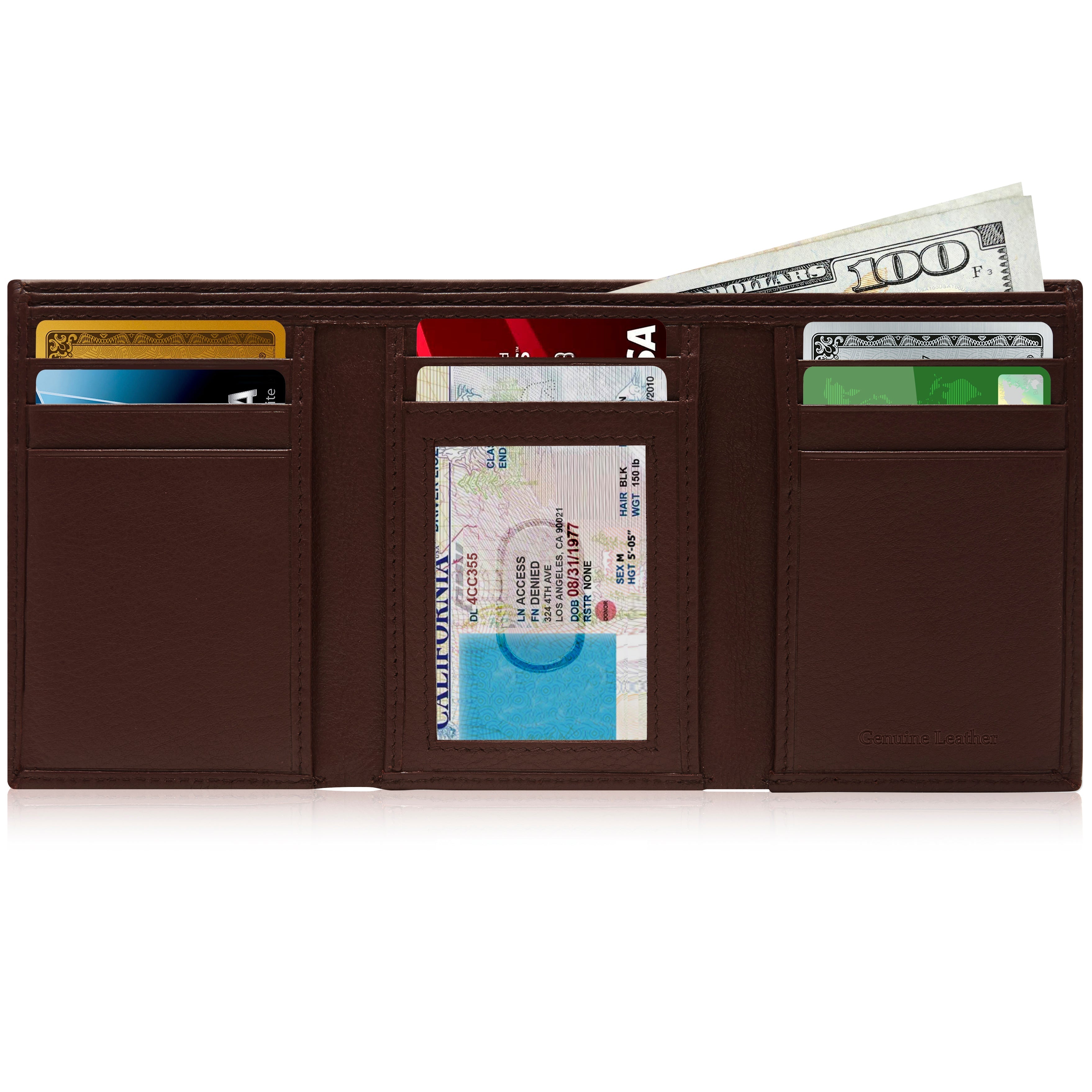 Genuine Leather Trifold Wallet – ID Window, RFID Blocking