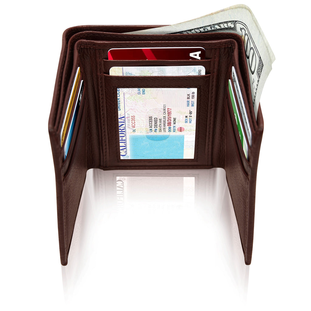Genuine Leather Trifold Wallet – ID Window, RFID Blocking