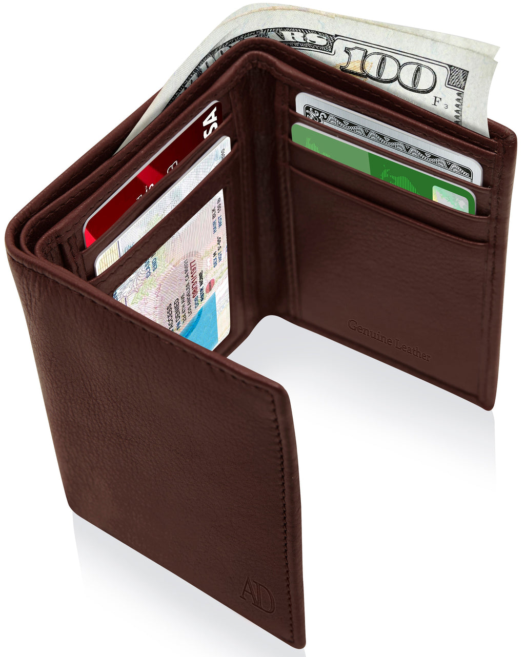 Genuine Leather Trifold Wallet – ID Window, RFID Blocking