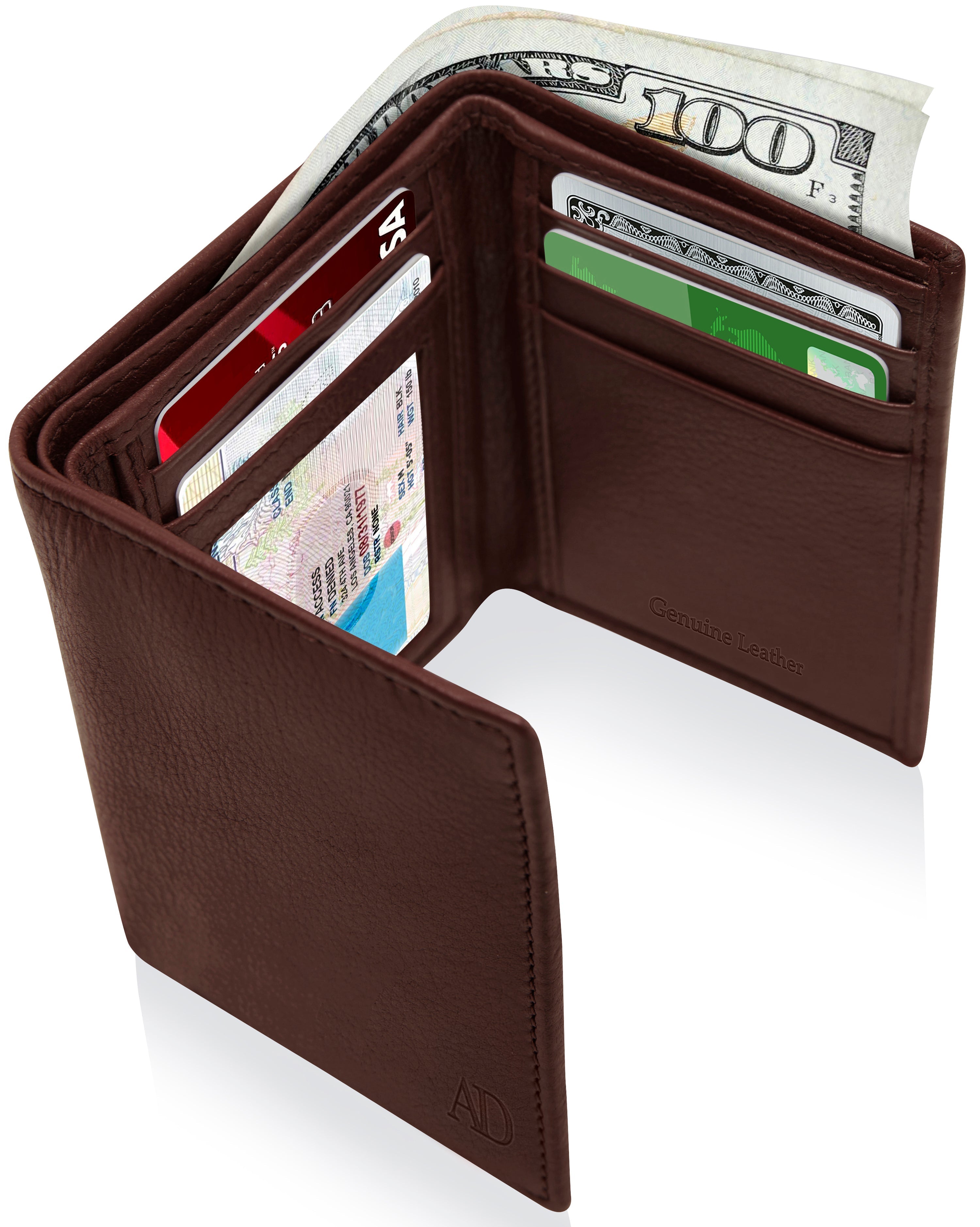 Genuine Leather Trifold Wallet – ID Window, RFID Blocking