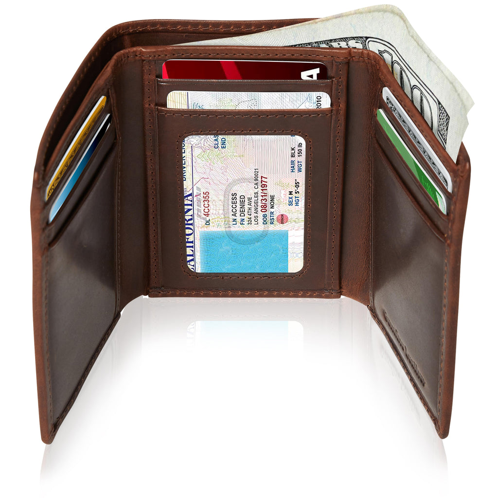 Genuine Leather Trifold Wallet – ID Window, RFID Blocking