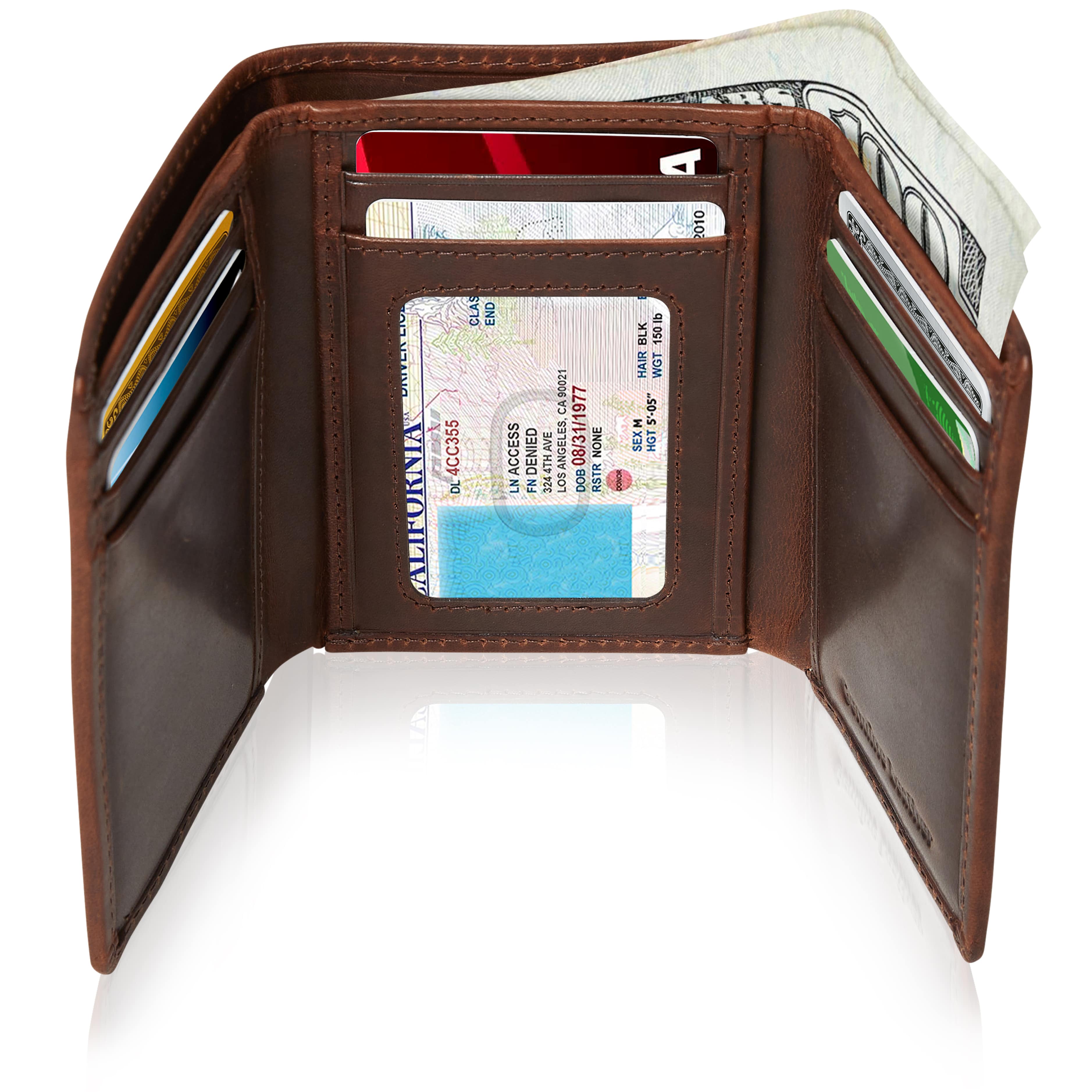 Genuine Leather Trifold Wallet – ID Window, RFID Blocking
