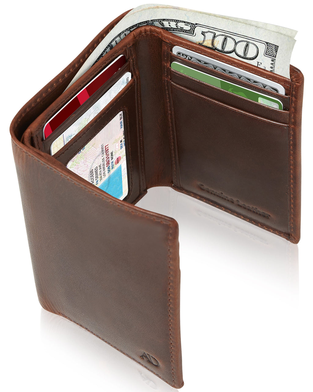 Genuine Leather Trifold Wallet – ID Window, RFID Blocking