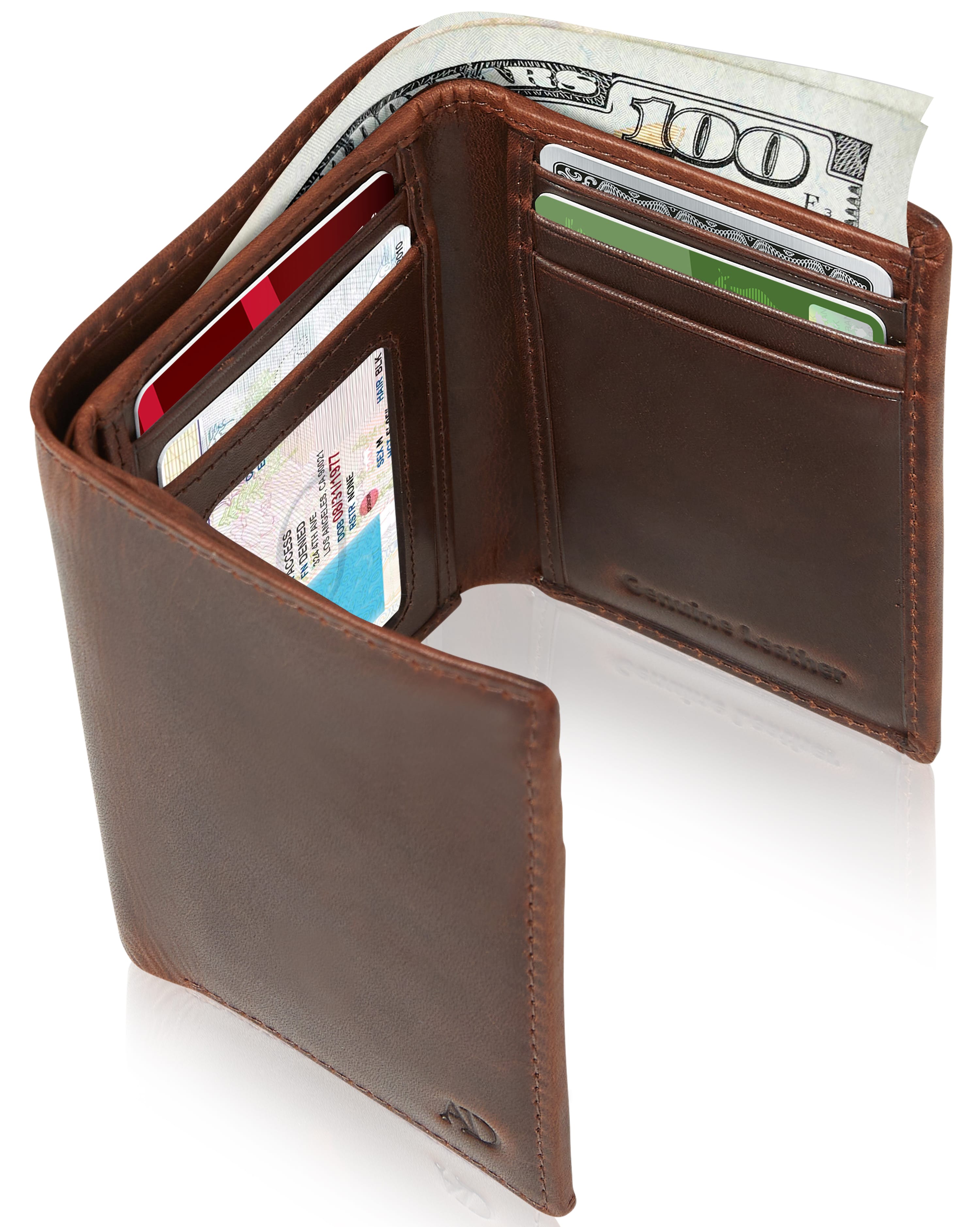 Genuine Leather Trifold Wallet – ID Window, RFID Blocking