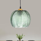Pumpkin Ribbed Glass Pendant Lamp | Retro Green Hanging Light