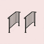 Outdoor Stair Handrail for 1–4 Steps, Adjustable Black Steel Railing