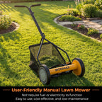 14 Inch Push Lawn Mower with 5 Steel Blades and Grass Catcher Bag
