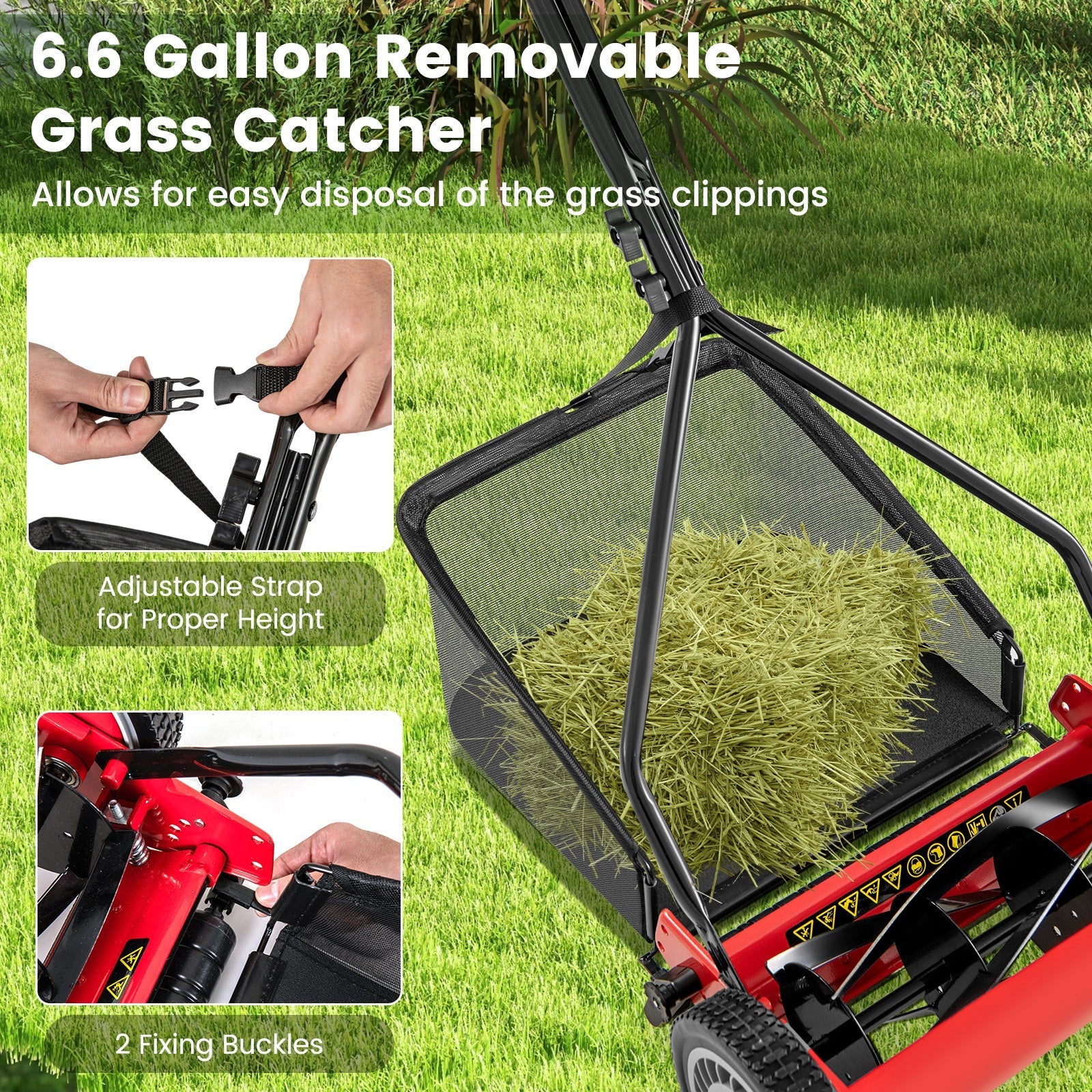 14 Inch Push Lawn Mower with 5 Steel Blades and Grass Catcher Bag
