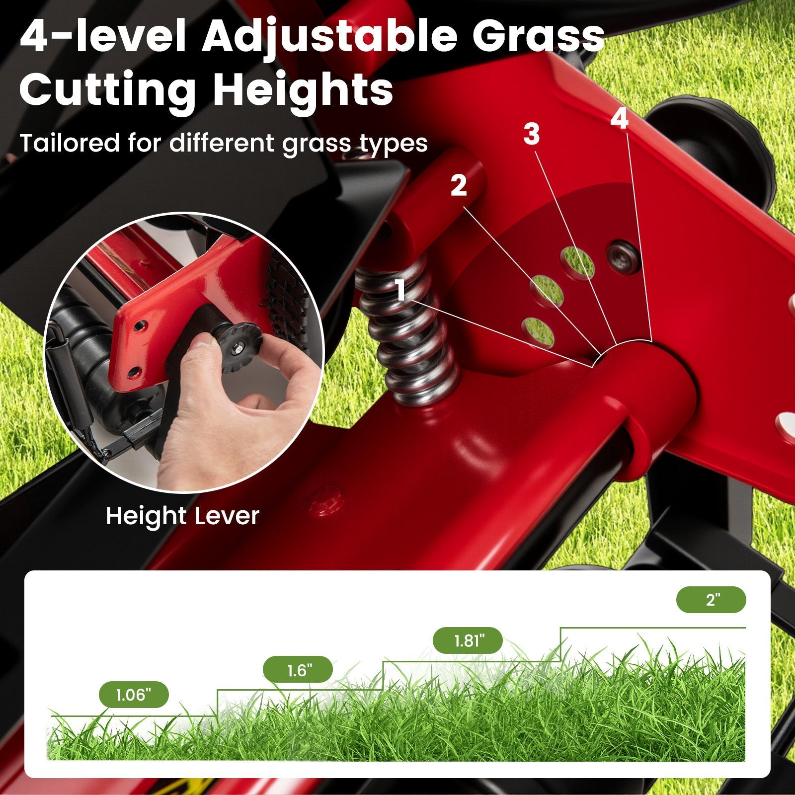 14 Inch Push Lawn Mower with 5 Steel Blades and Grass Catcher Bag
