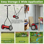 14 Inch Push Lawn Mower with 5 Steel Blades and Grass Catcher Bag