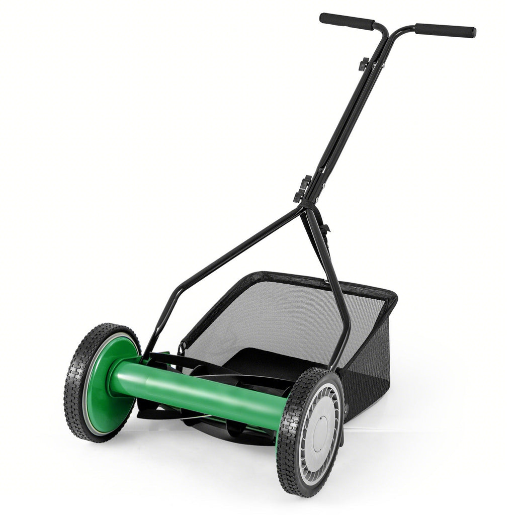 14 Inch Push Lawn Mower with 5 Steel Blades and Grass Catcher Bag