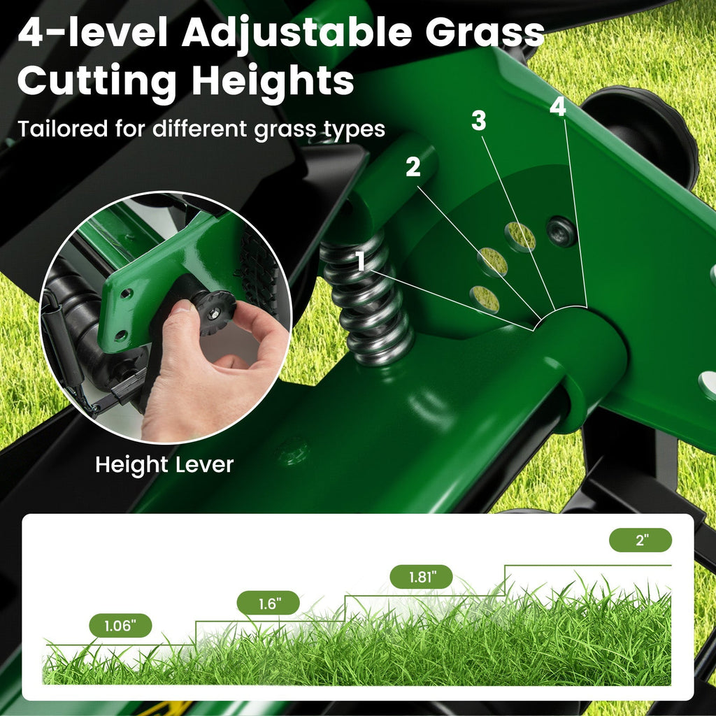 14 Inch Push Lawn Mower with 5 Steel Blades and Grass Catcher Bag
