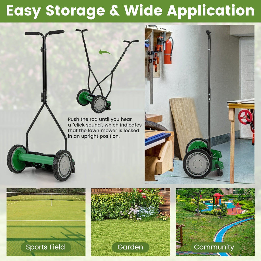 14 Inch Push Lawn Mower with 5 Steel Blades and Grass Catcher Bag