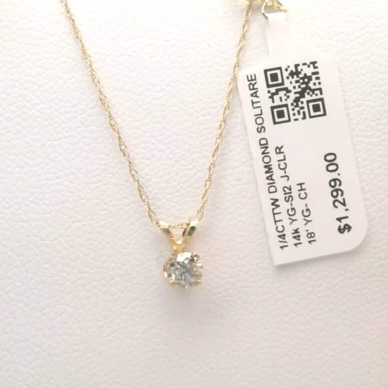 1/4CTTW $4000 Genuine Diamond Solitaire Pendant Necklace 14K Yellow Gold Solid 18"