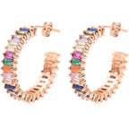 14K Gold Plated Cubic Zirconia Multicolor Rainbow Round Hoop Stud Earrings