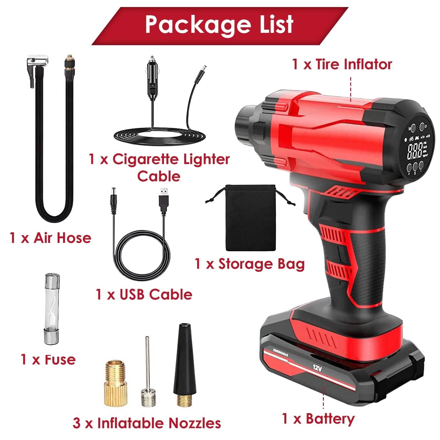 150 PSI 12V Portable Cordless Tire Pump 6000mAh Rechargeable with LED Light