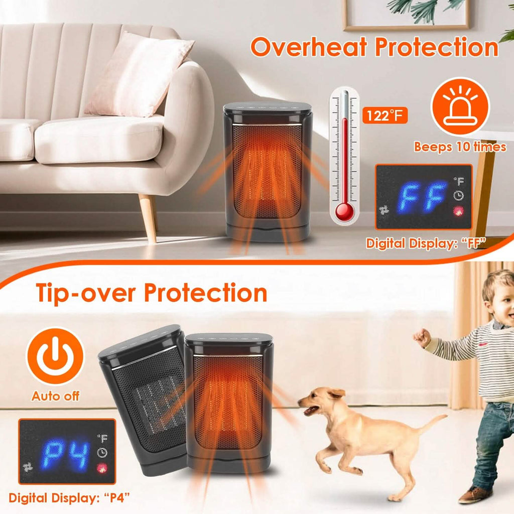 1500W Electric Space Heater Ceramic Heater Fan with 3 Modes Remote Control Digital Display