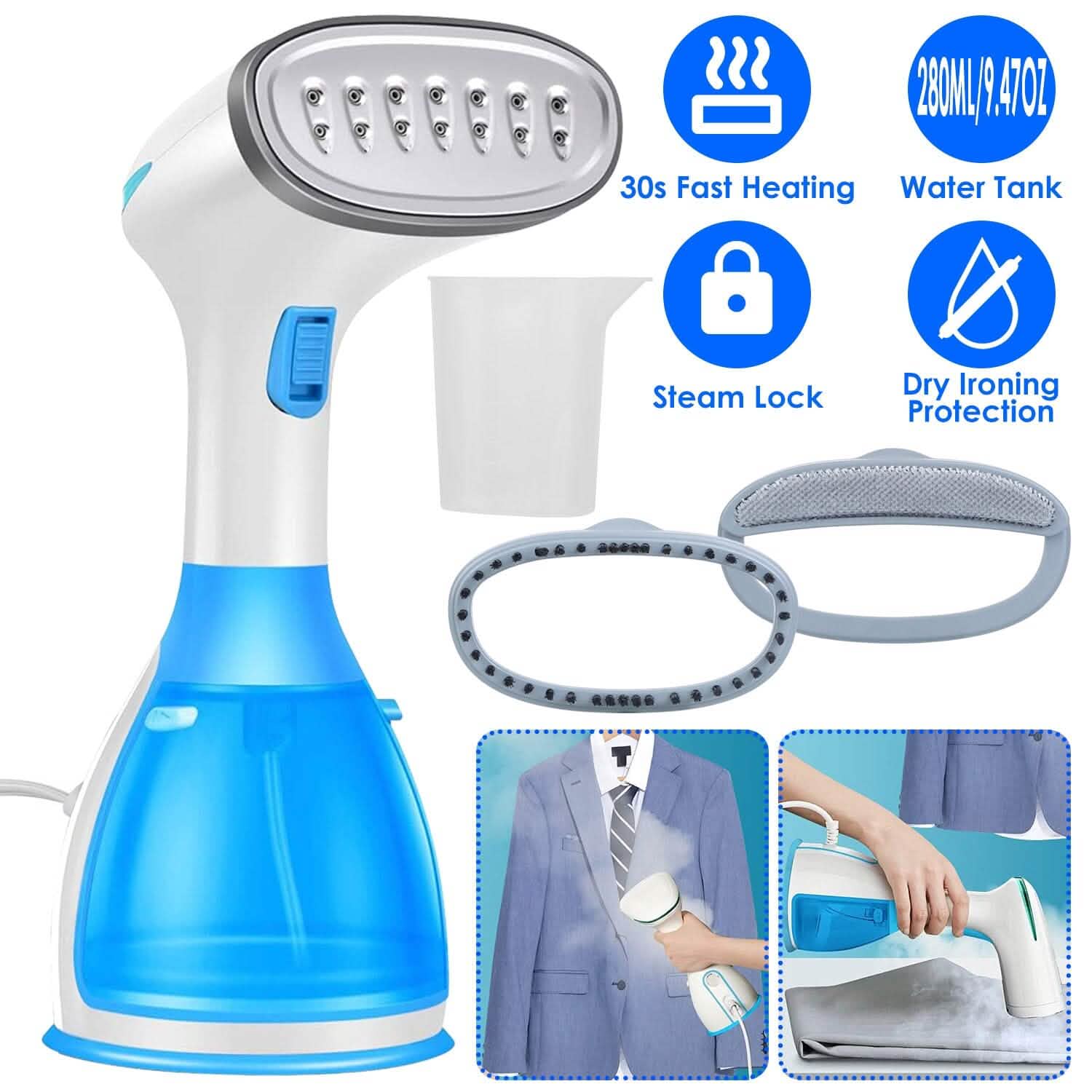 1500W Portable Handheld Clothes Steamer with 2 Brush